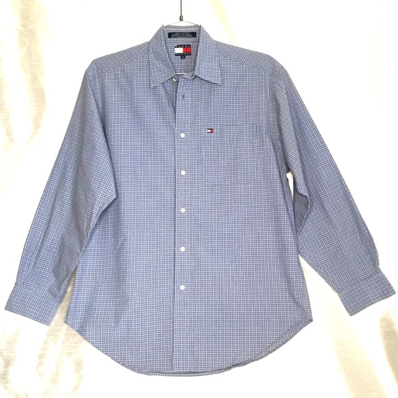Tommy Hilfiger Mens Blue Plaid Button Down Shirt
